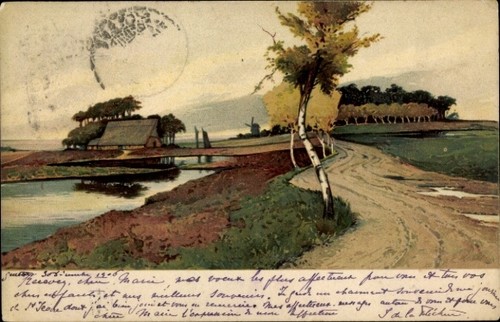 Litho worpswede bauernhof - bauernhof, am